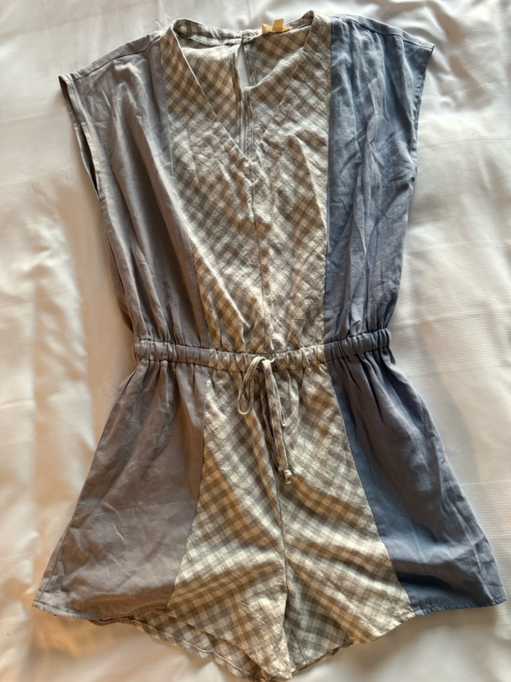Hem & Thread Blue and Cream Gingham Cotton Top